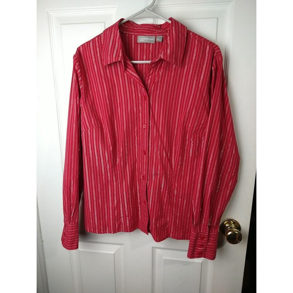 croft & barrow Red Pinstripe Button-Up Blouse